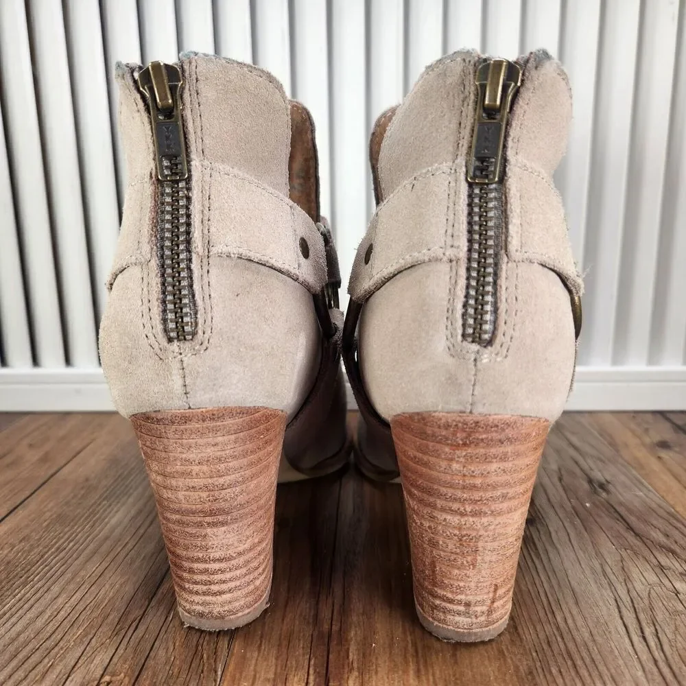Seychelles Impossible Womens Sz 7 Beige Suede Harness Ankle Booties Heeled Boots